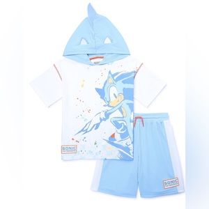 Sonic the Hedgehog Boys Hooded Cosplay Tee and Shorts, 2 Piece Outfit Set